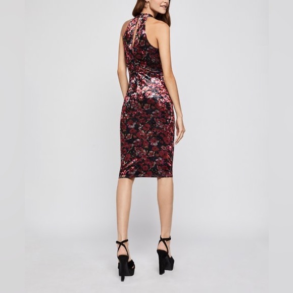 NWT BCBG Floral Velvet Halter Cut Out Midi Dress - Picture 3 of 14